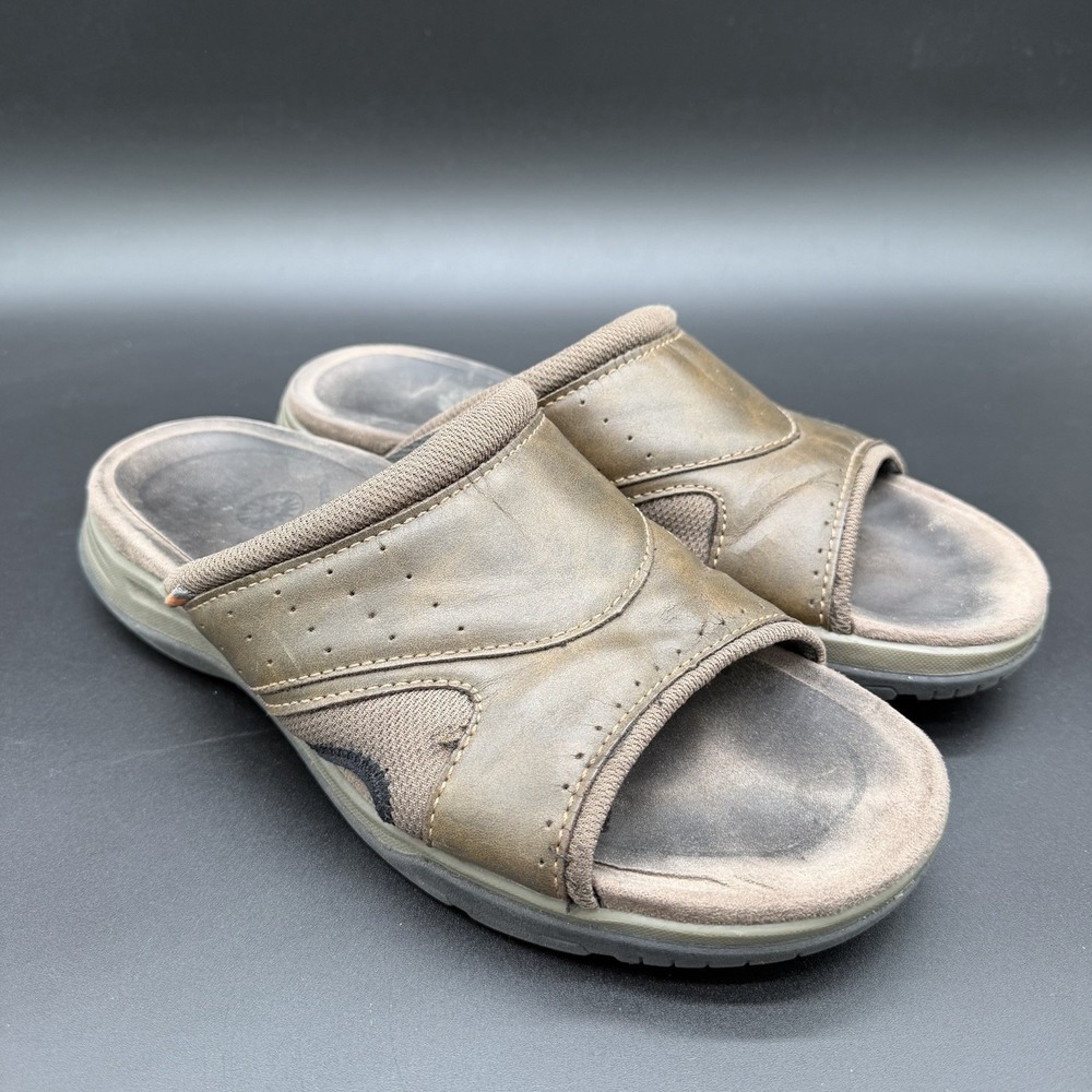 Earth Spirit Slide Sandals Men's Sz 10 Brown Faux Leather Classic Slip On